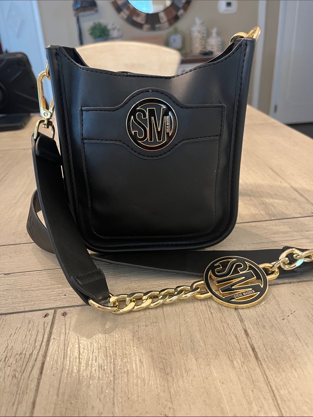 Steve Madden Black Crossbody Bag with Gold Hardware